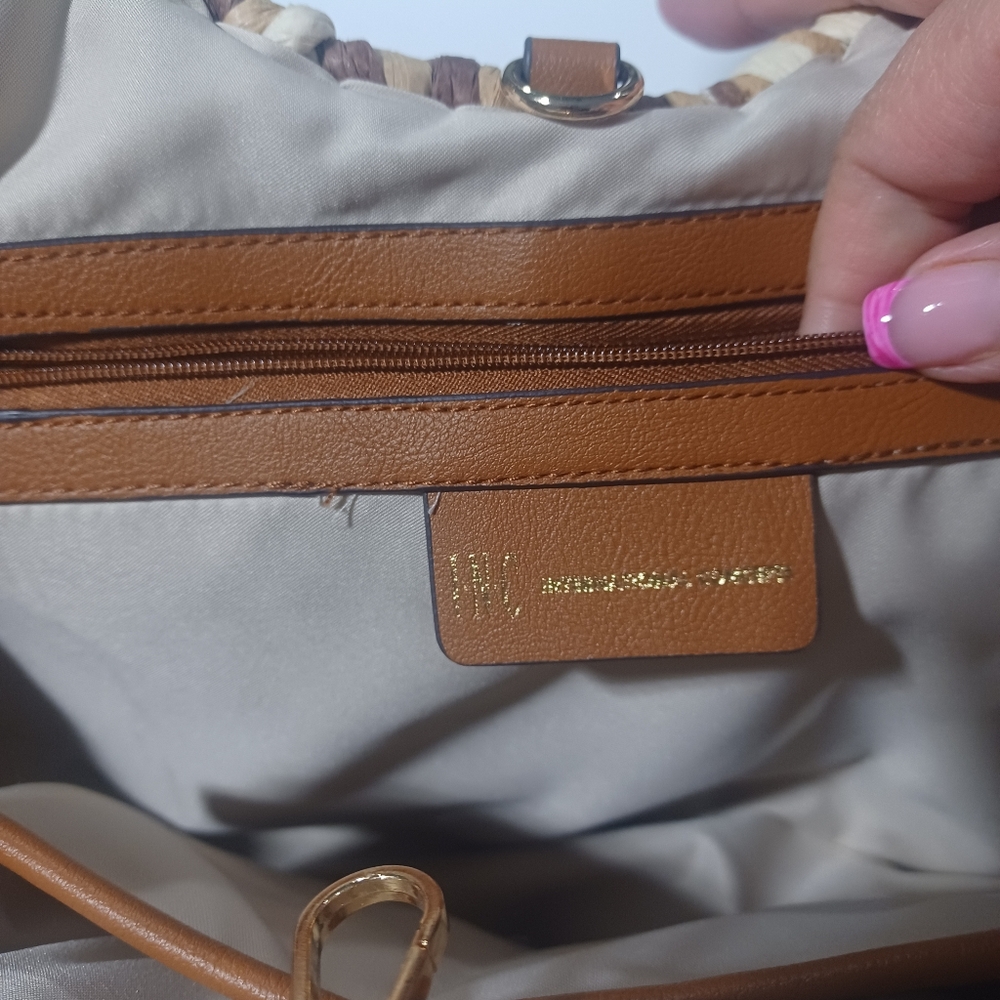 INC Brown and Cream Woven Tote Like New - Picture 5 of 7